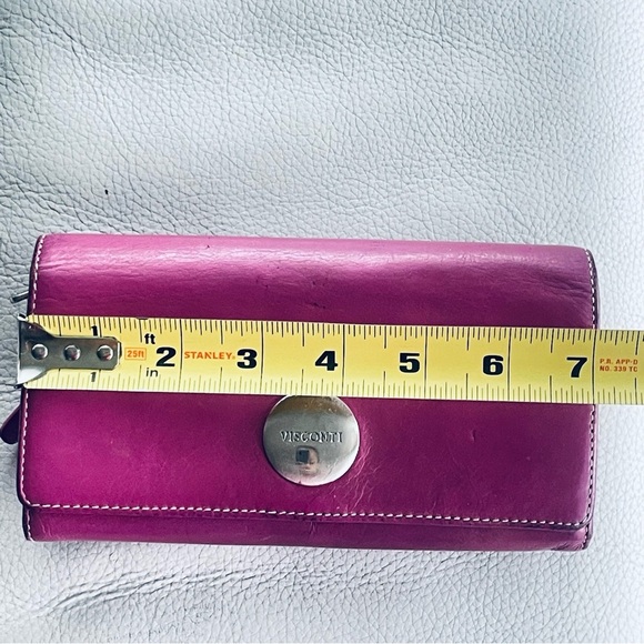 VISCONTI LEATHER MAIVE FUSCHIA PURPLE BIFOLD ZIPPED WALLET - Picture 14 of 16